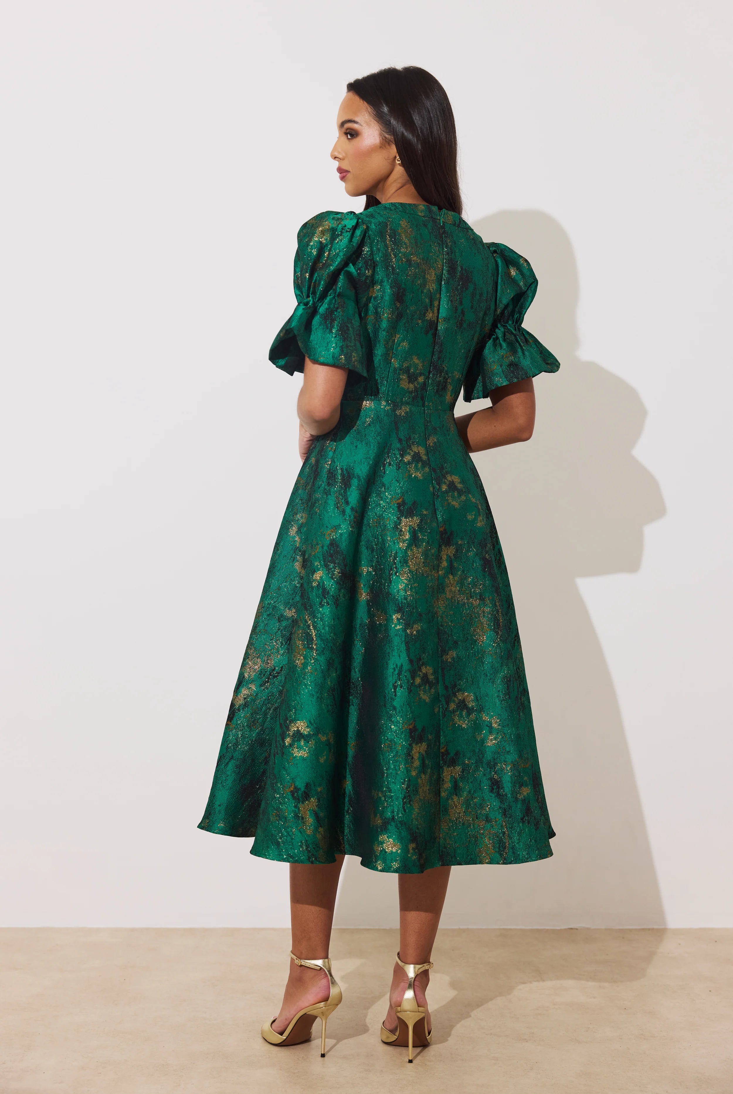 8th Sign Callie emerald green full skirt occasion dress back view