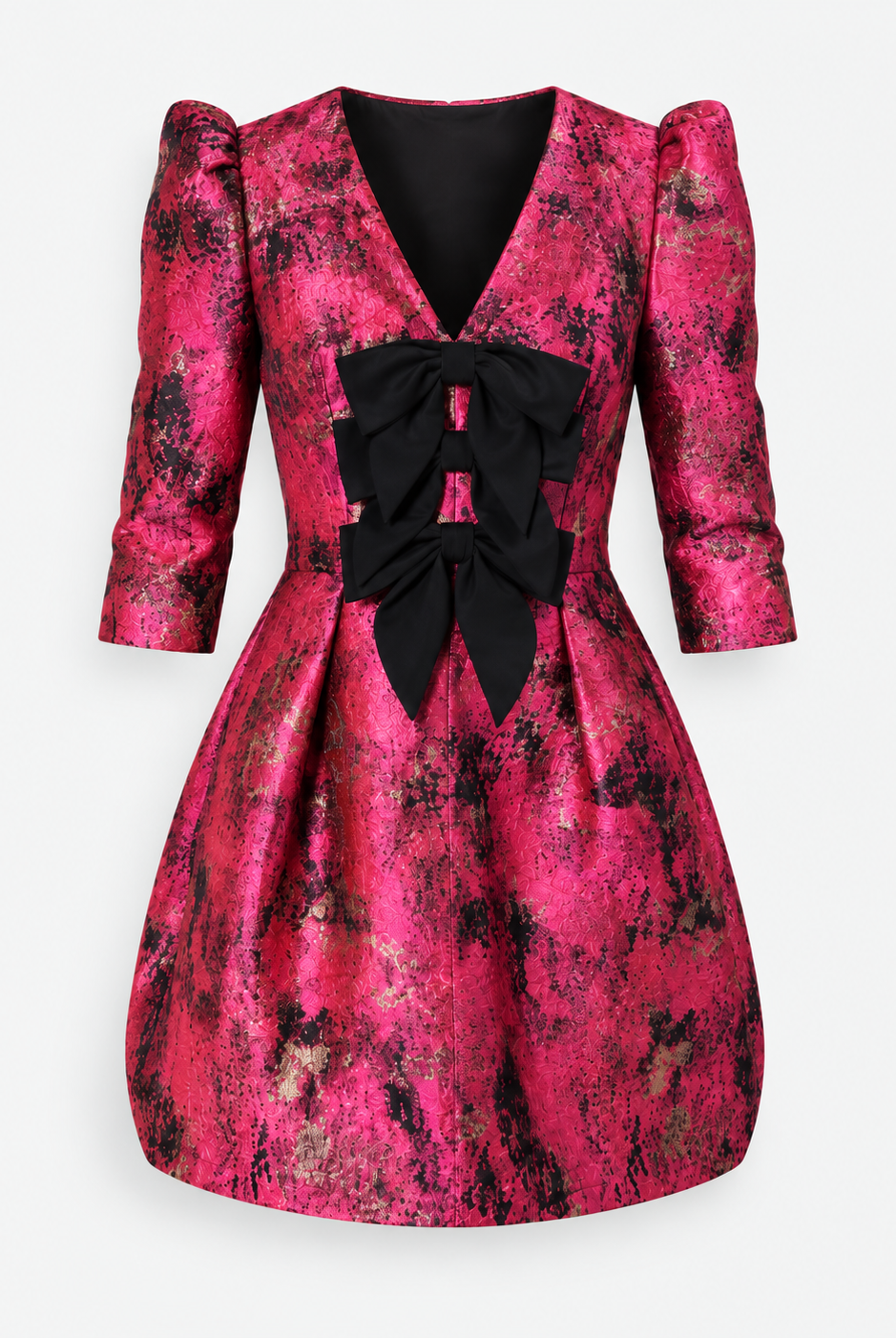 8th Sign Veronica fuchsia metallic bow detail mini dress front view