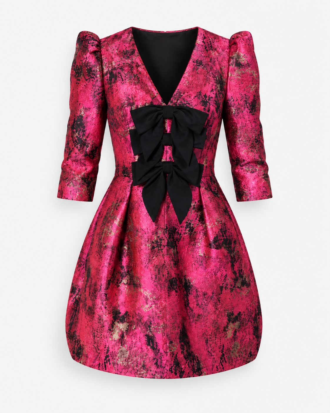 8th Sign Veronica fuchsia metallic bow detail mini dress front view