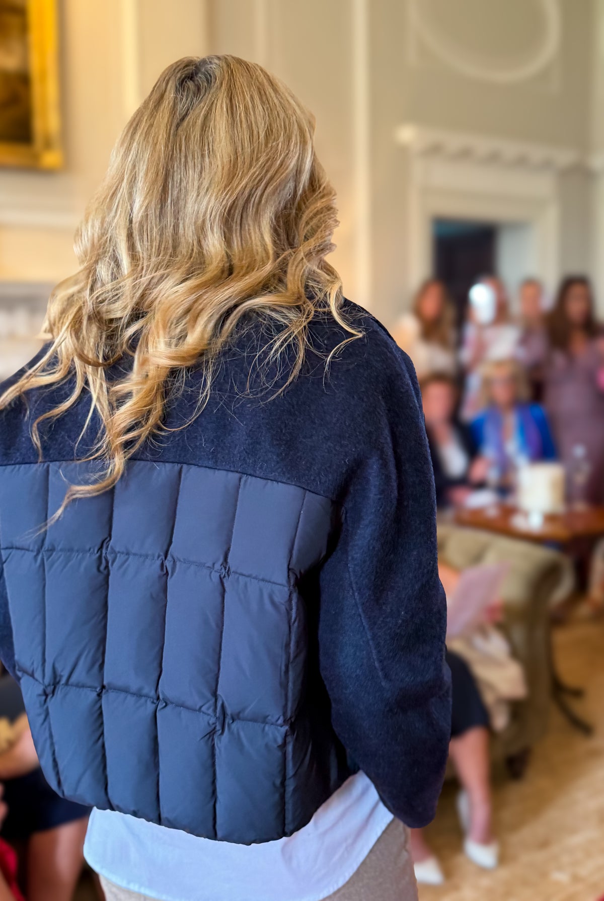 MOS MOSH Harriet Loisa navy quilted jacket back view at Ardbraccan House Fashion show