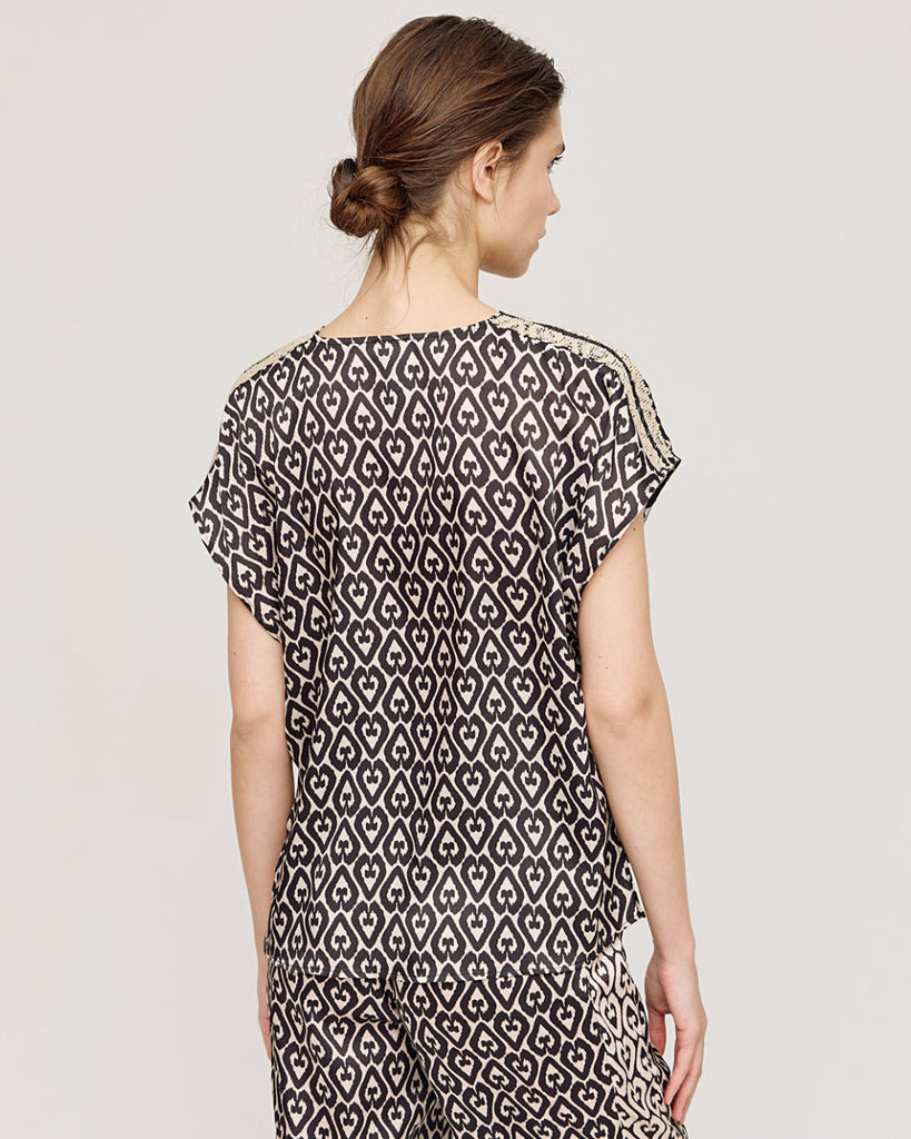Access Fashion Ethnic Print Top With Beaded Sleeve From Back