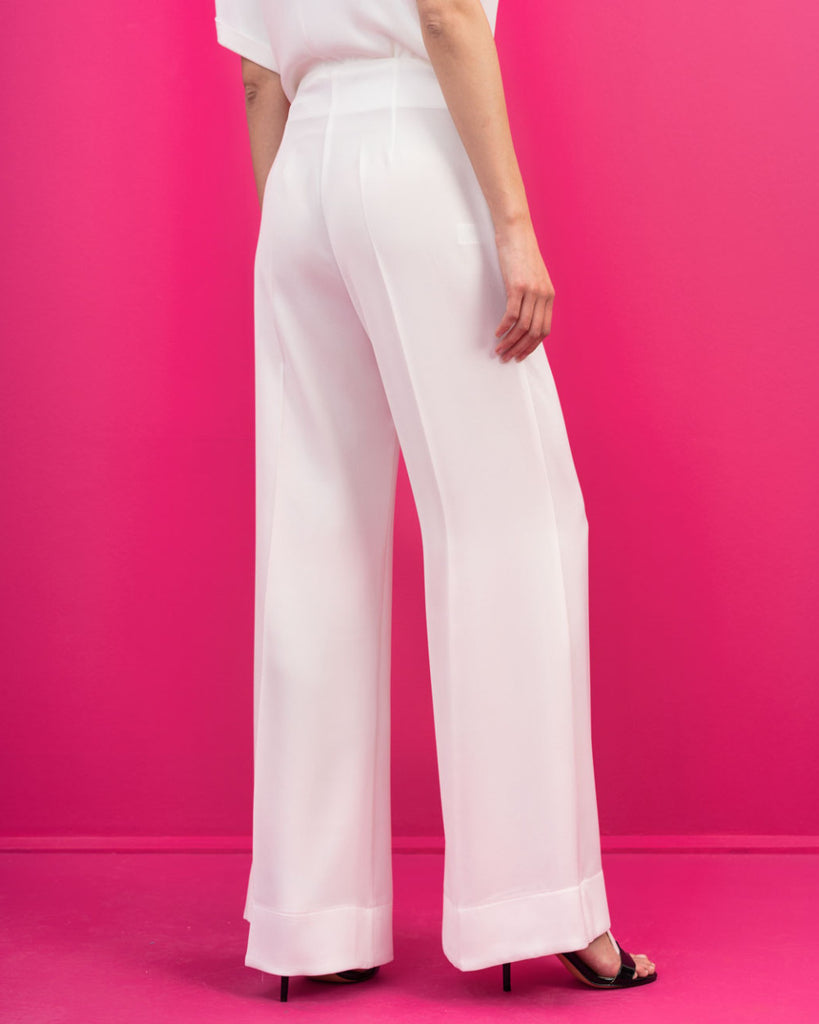Access Fashion White High Waisted Flared Trousers From The Back 