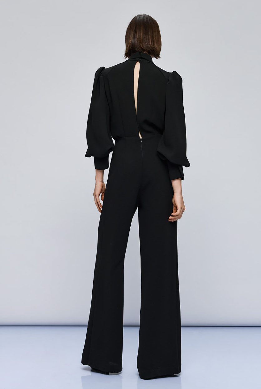 Access Fashion Black Puff Sleeve Jumpsuit from the back