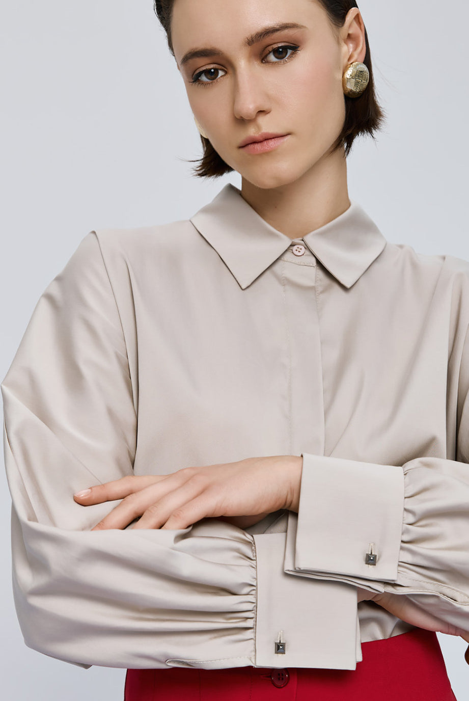 Access Fashion cream puff sleeve shirt with gathered cuffs