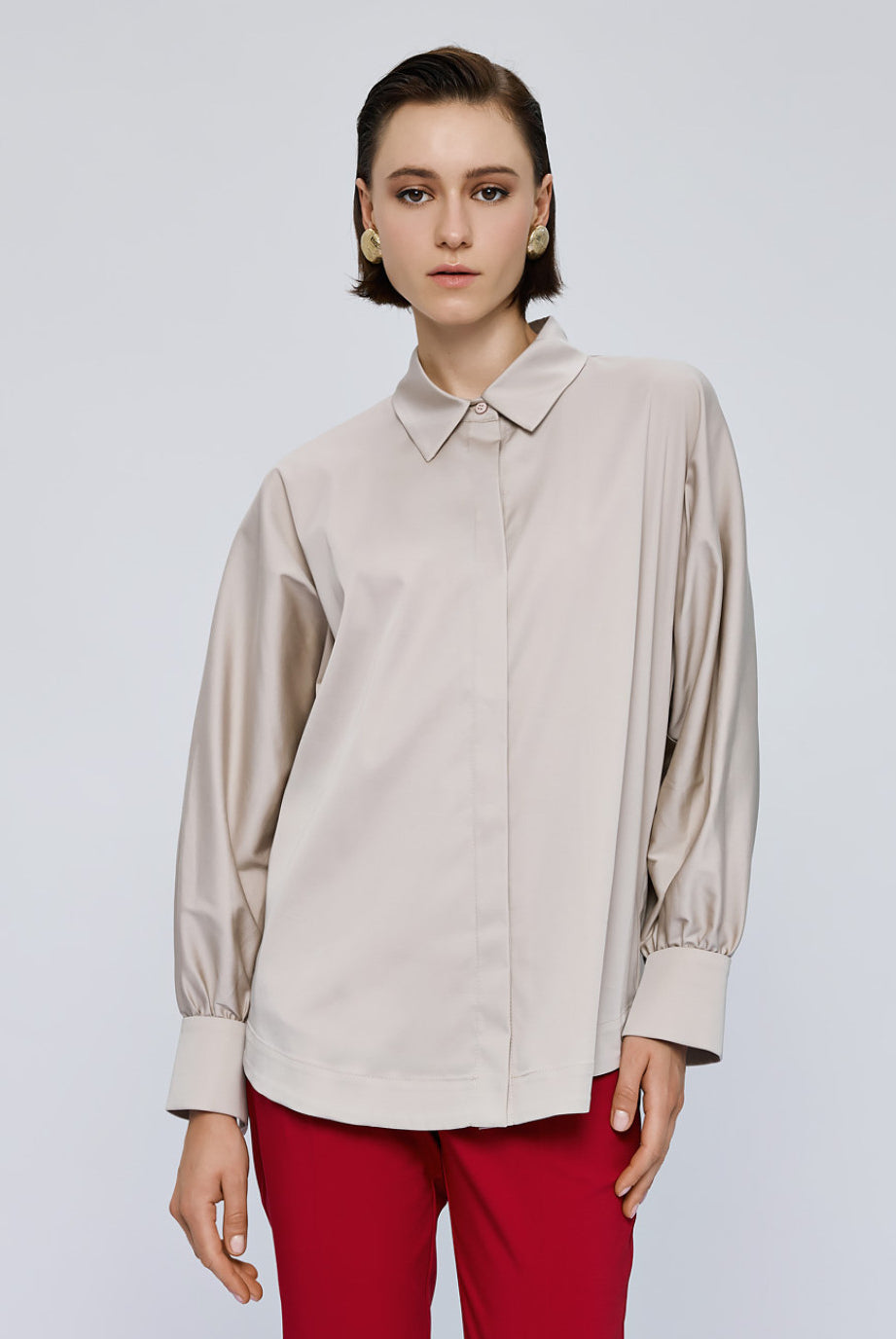Access Fashion cream puff sleeve shirt with gathered cuffs and collar