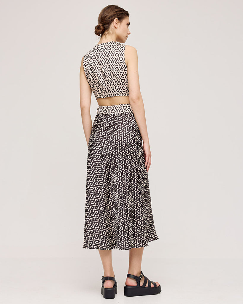 Access Fashion Silky Printed A-Line Midi Skirt From The Back