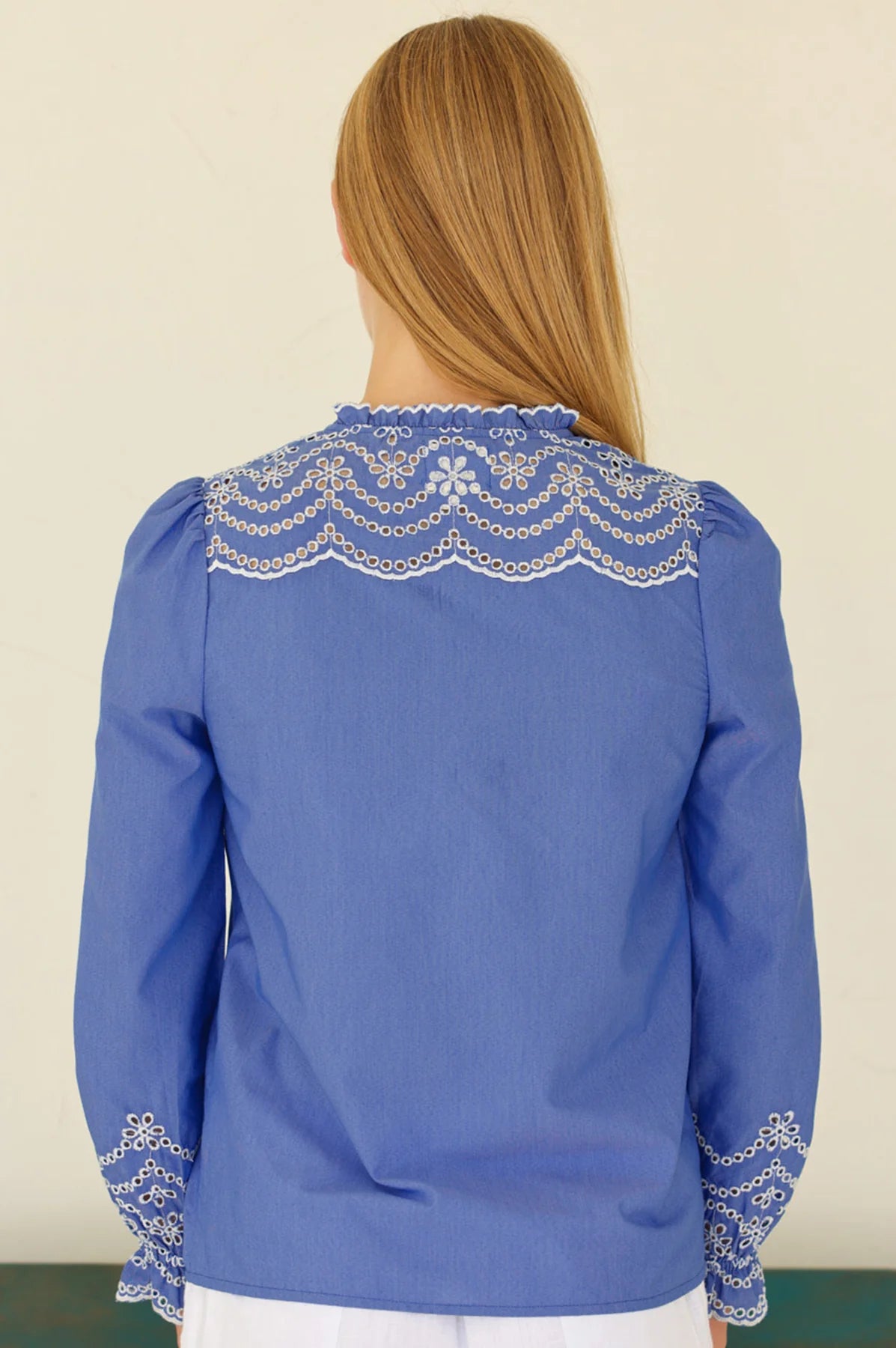 Aspiga blue cotton shirt back embroidery detail