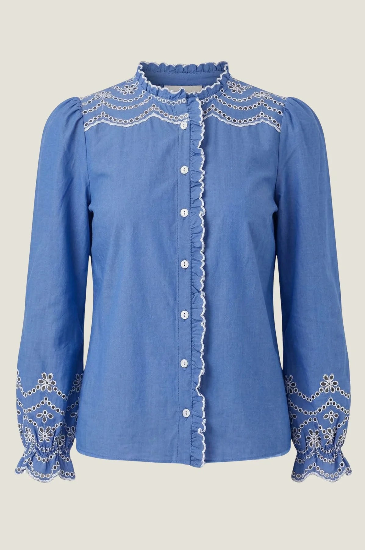 Aspiga blue organic cotton shirt with embroidered lace trim