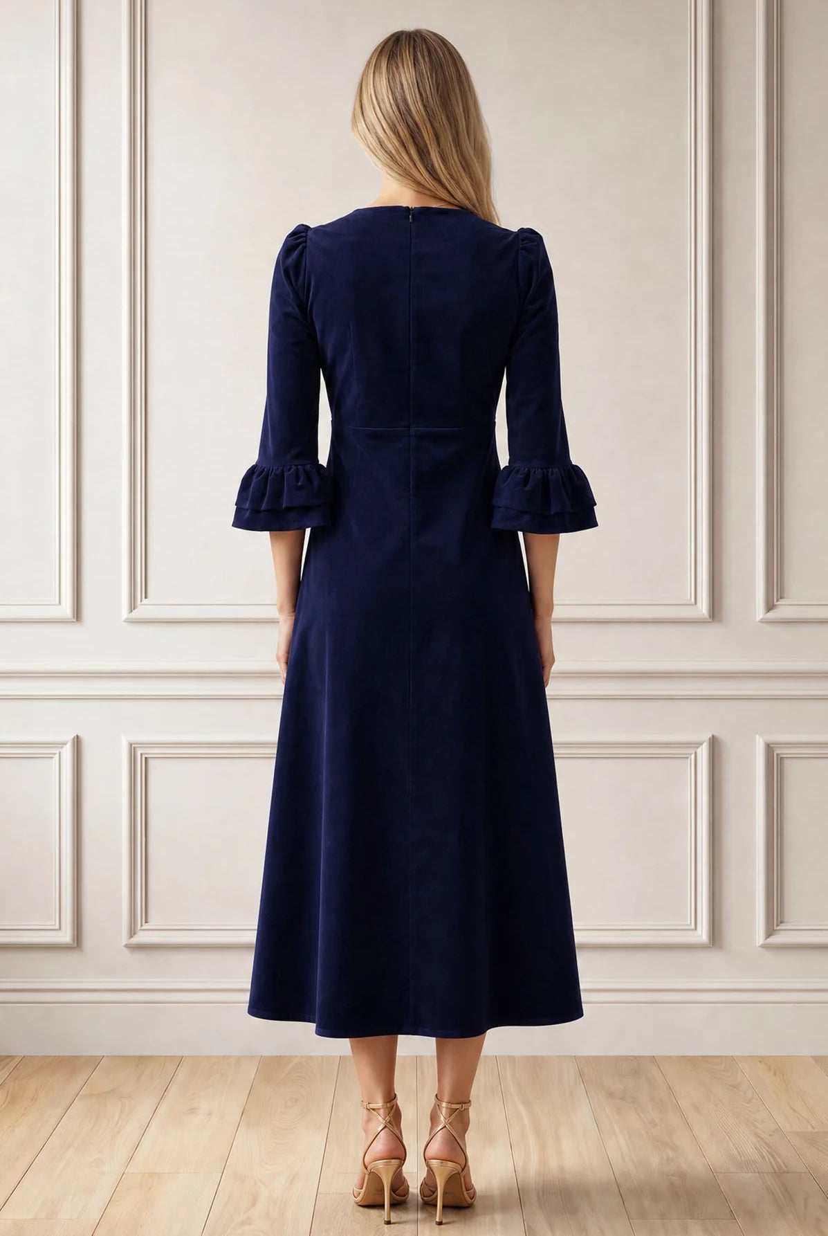 Aspiga Elizabeth blue corduroy dress – back model view