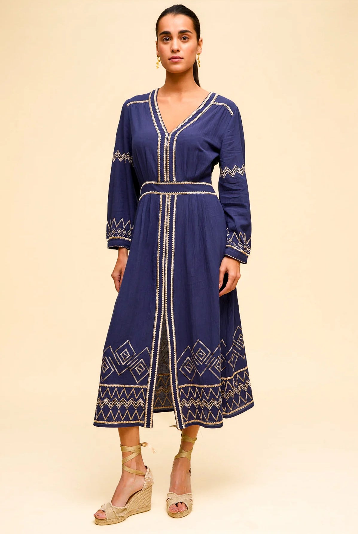 Aspiga Jamila navy embroidered dress sleeve embroidery detail