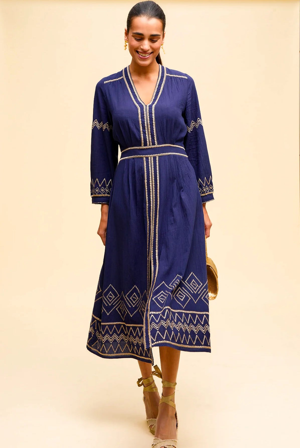 Aspiga Jamila organic cotton embroidered midi dress full length