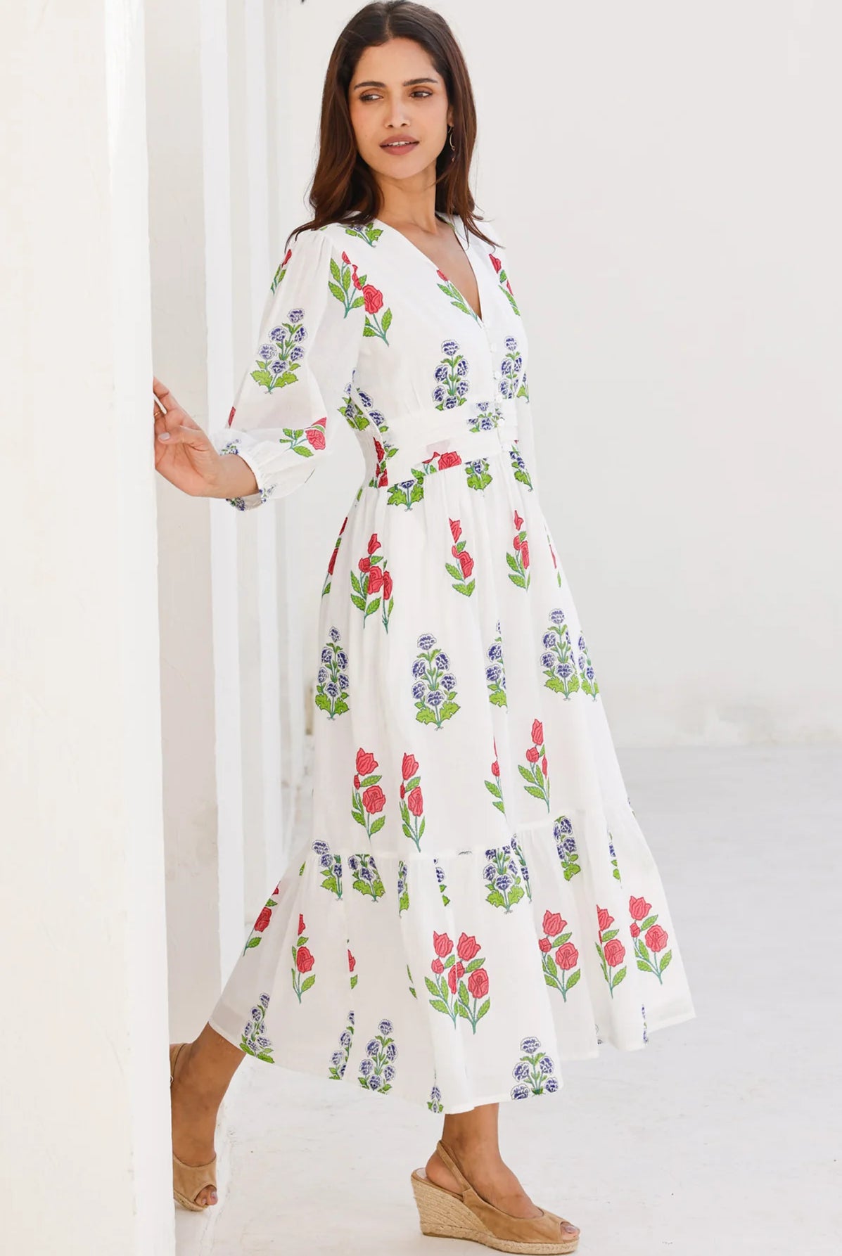 Aspiga white floral midi dress full length