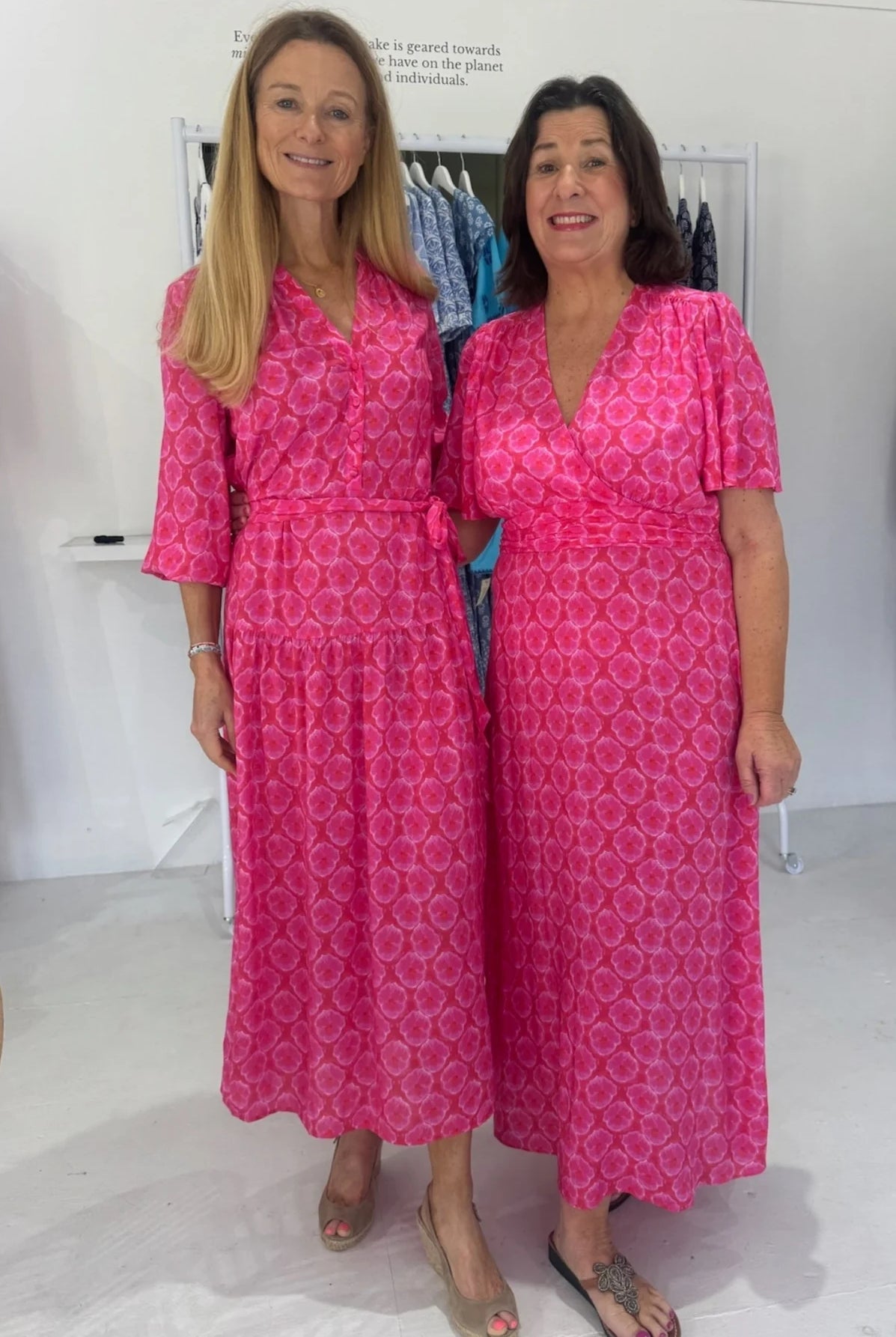 Aspiga pink wedding guest midi dress styling