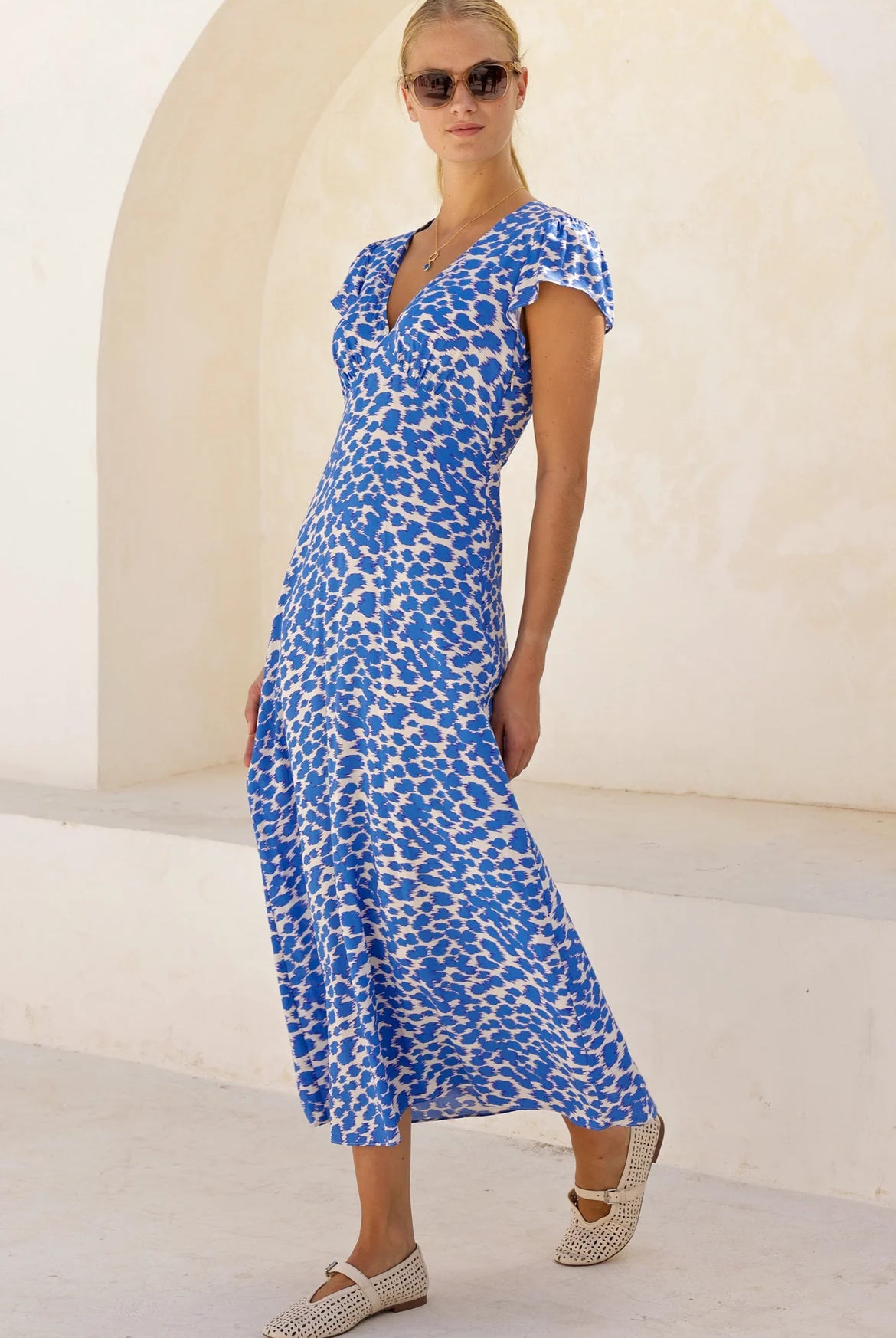 Aspiga Sophie cornflower blue printed midi dress side view
