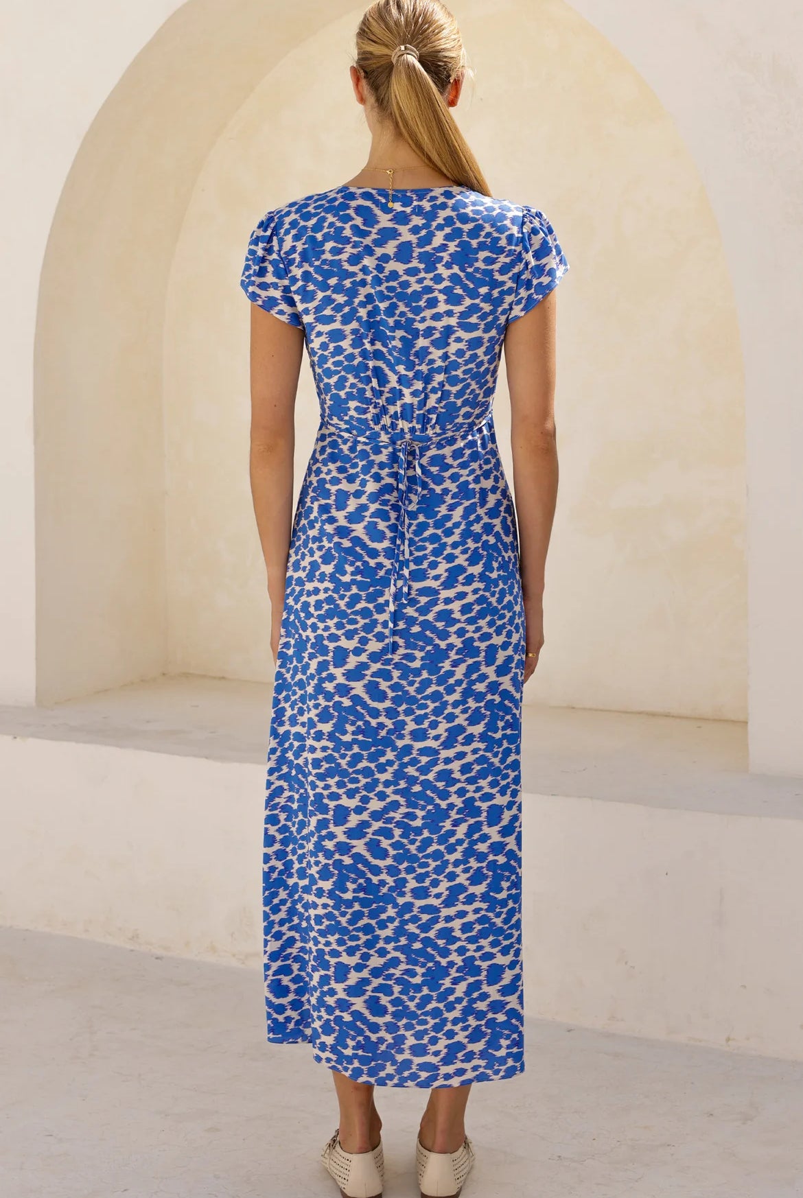 Aspiga Sophie animal print midi dress tie back belt view