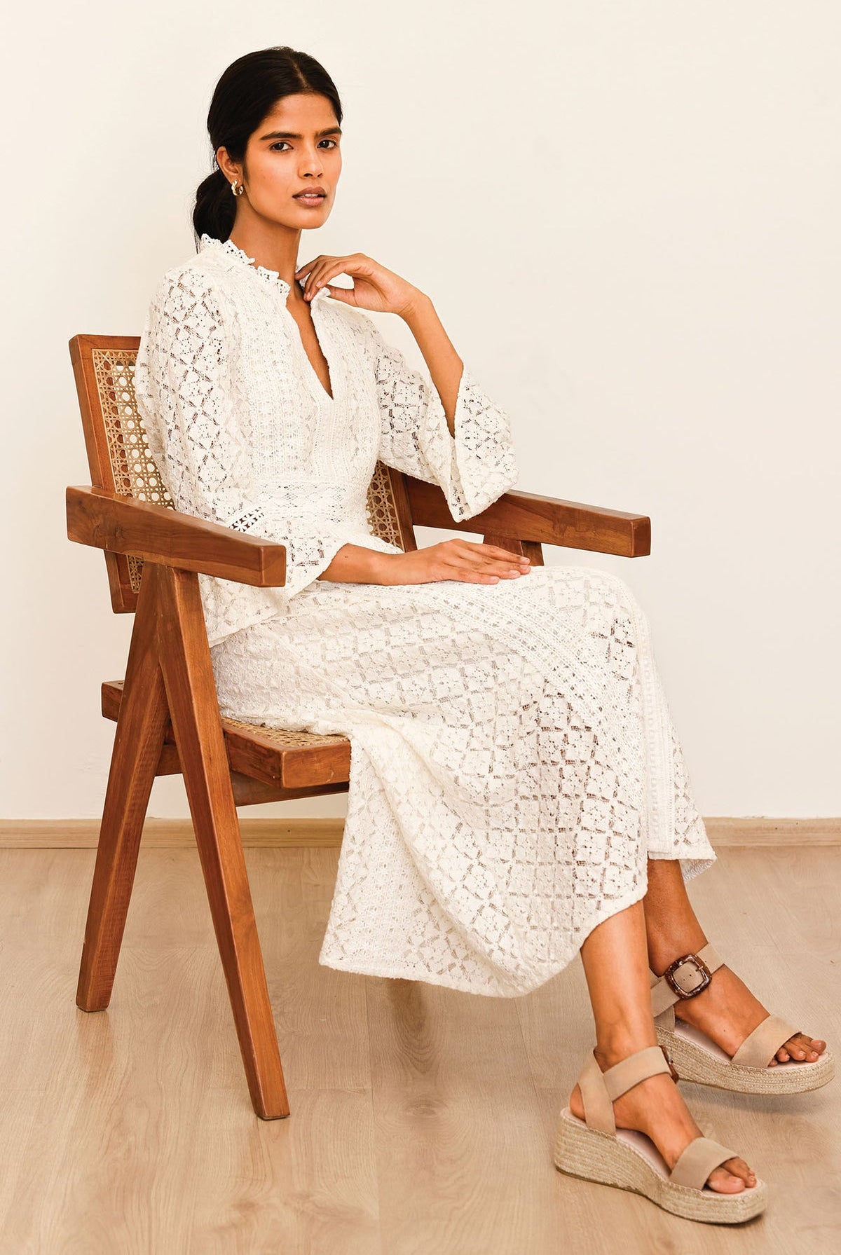 Aspiga ivory lace occasion dress with bell sleeves