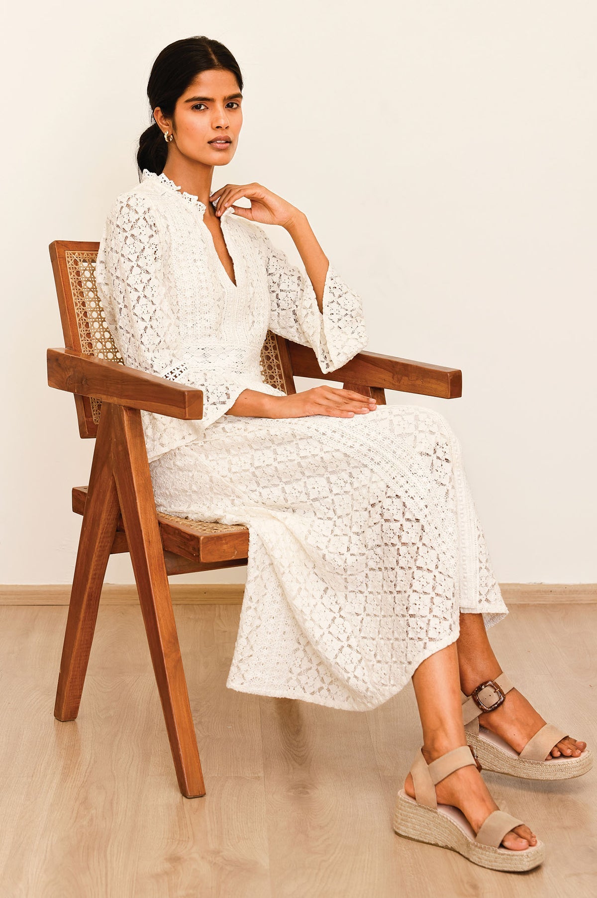 Aspiga ivory lace occasion dress with bell sleeves