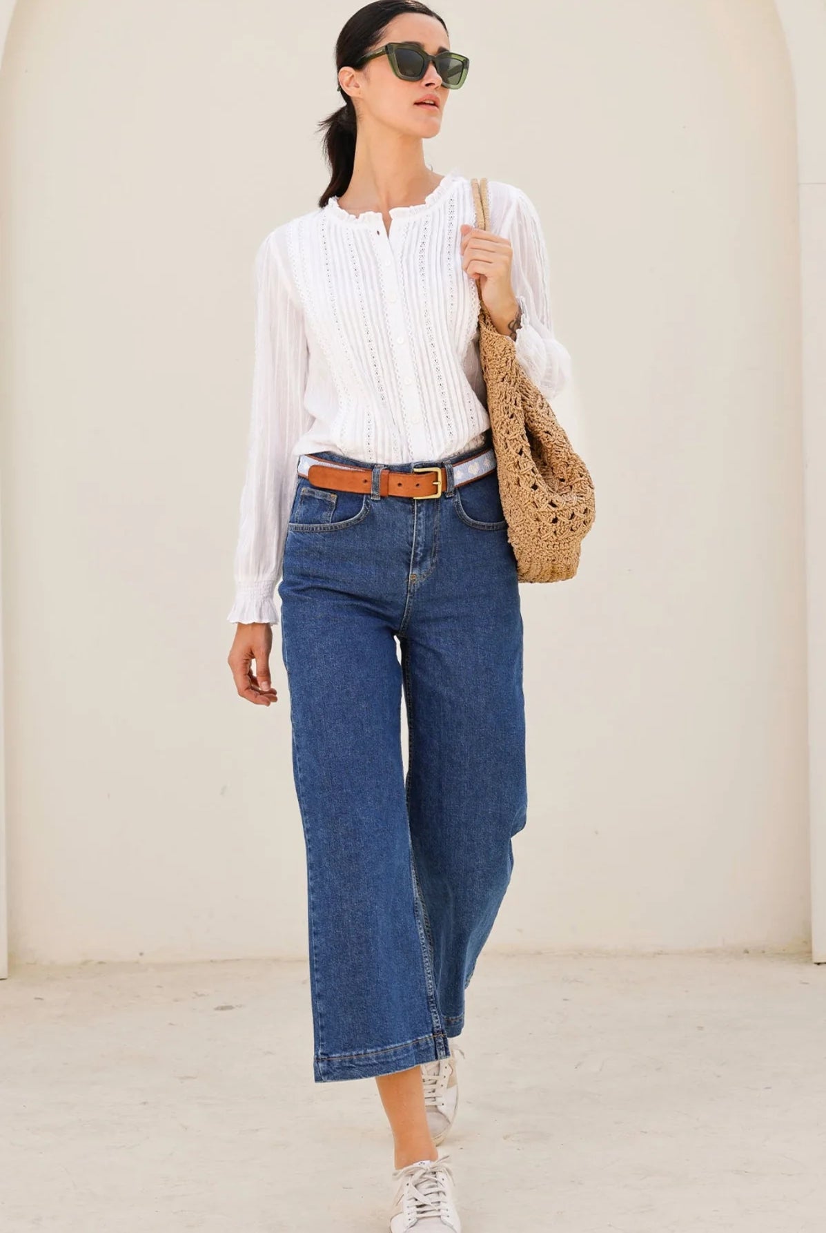 Aspiga Vienna embroidered cotton blouse styled with jeans