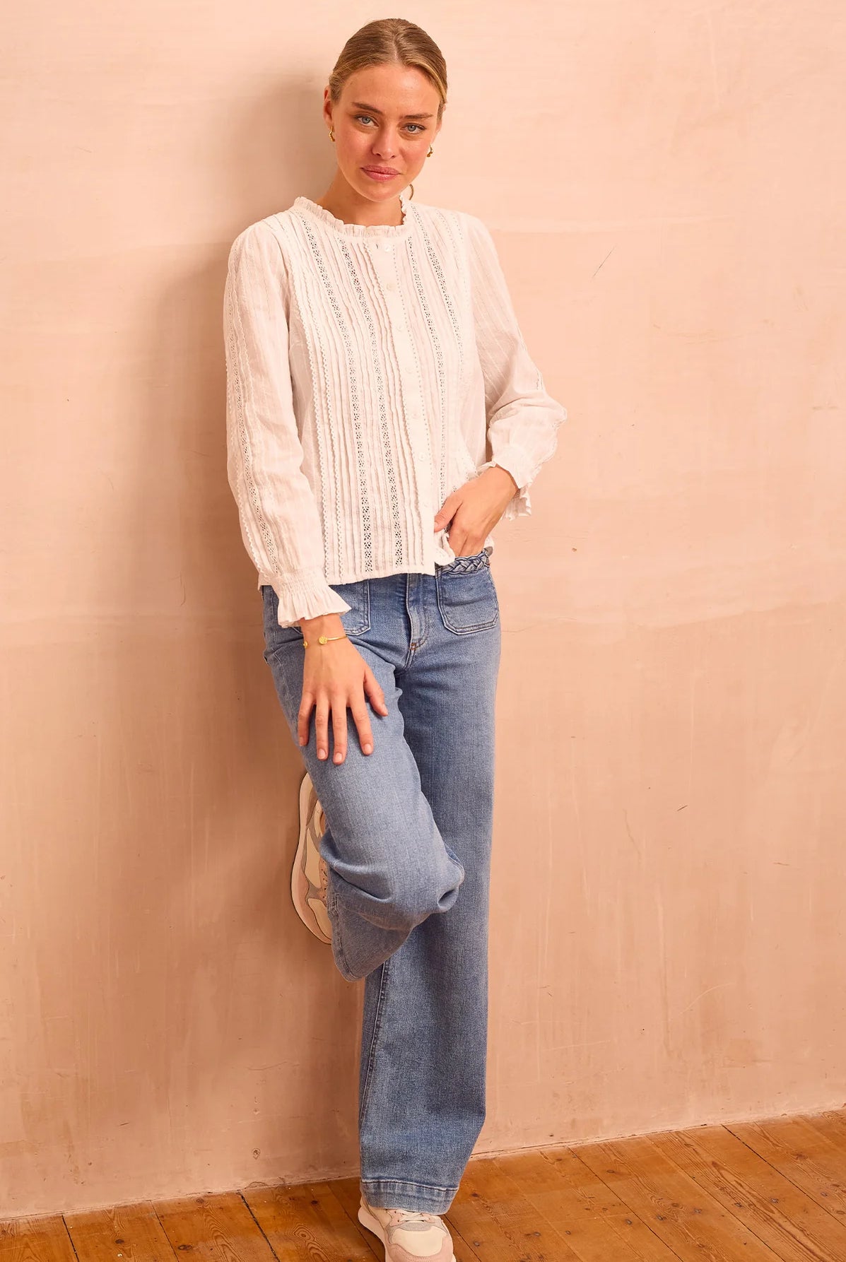 Aspiga Vienna white cotton embroidered blouse lifestyle image