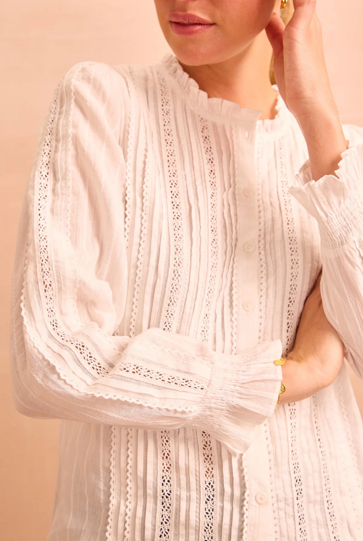 Aspiga Vienna white lace blouse sleeve detail