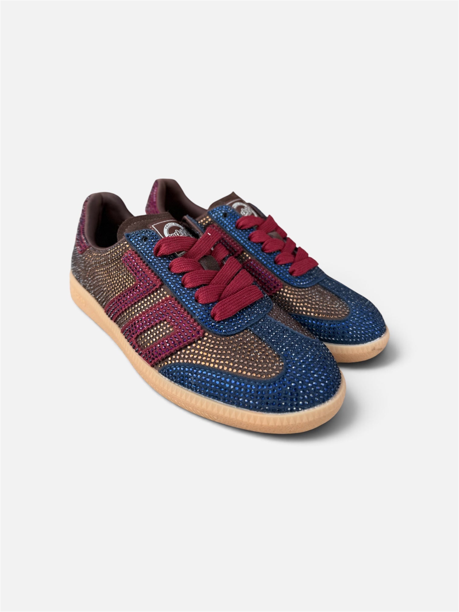 Back 70 Cloud Strass navy wine embellished trainers angled view