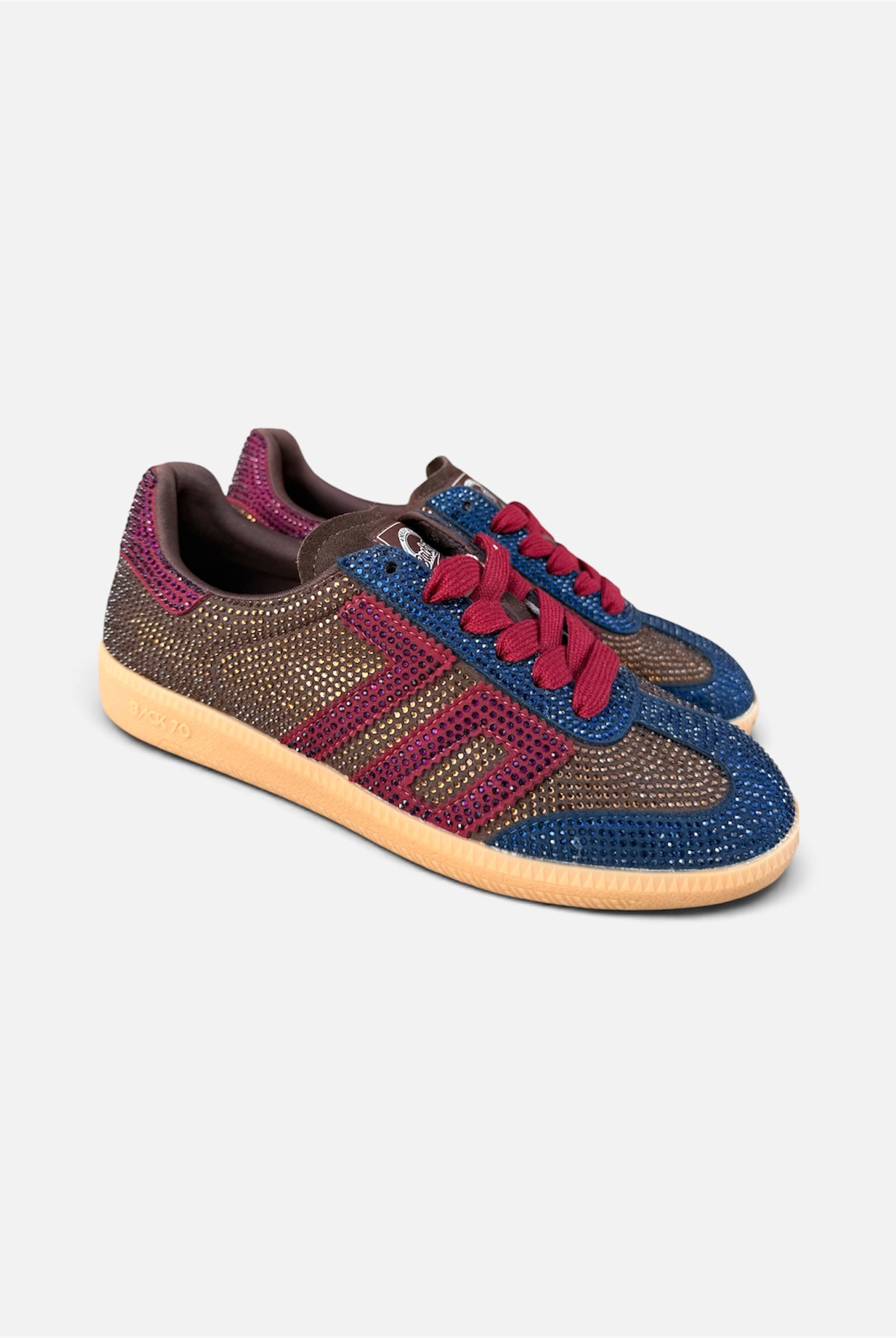 Back 70 Cloud Strass navy wine diamanté trainers front view