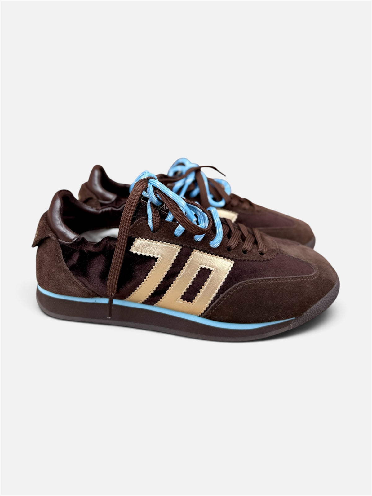 Back 70 Rocket brown suede and velvet retro trainers side view