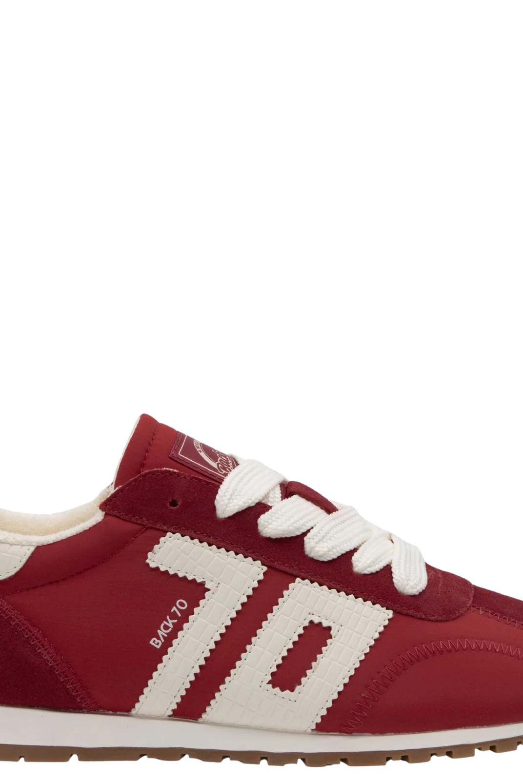 Back 70 Asian red and white retro trainers side view
