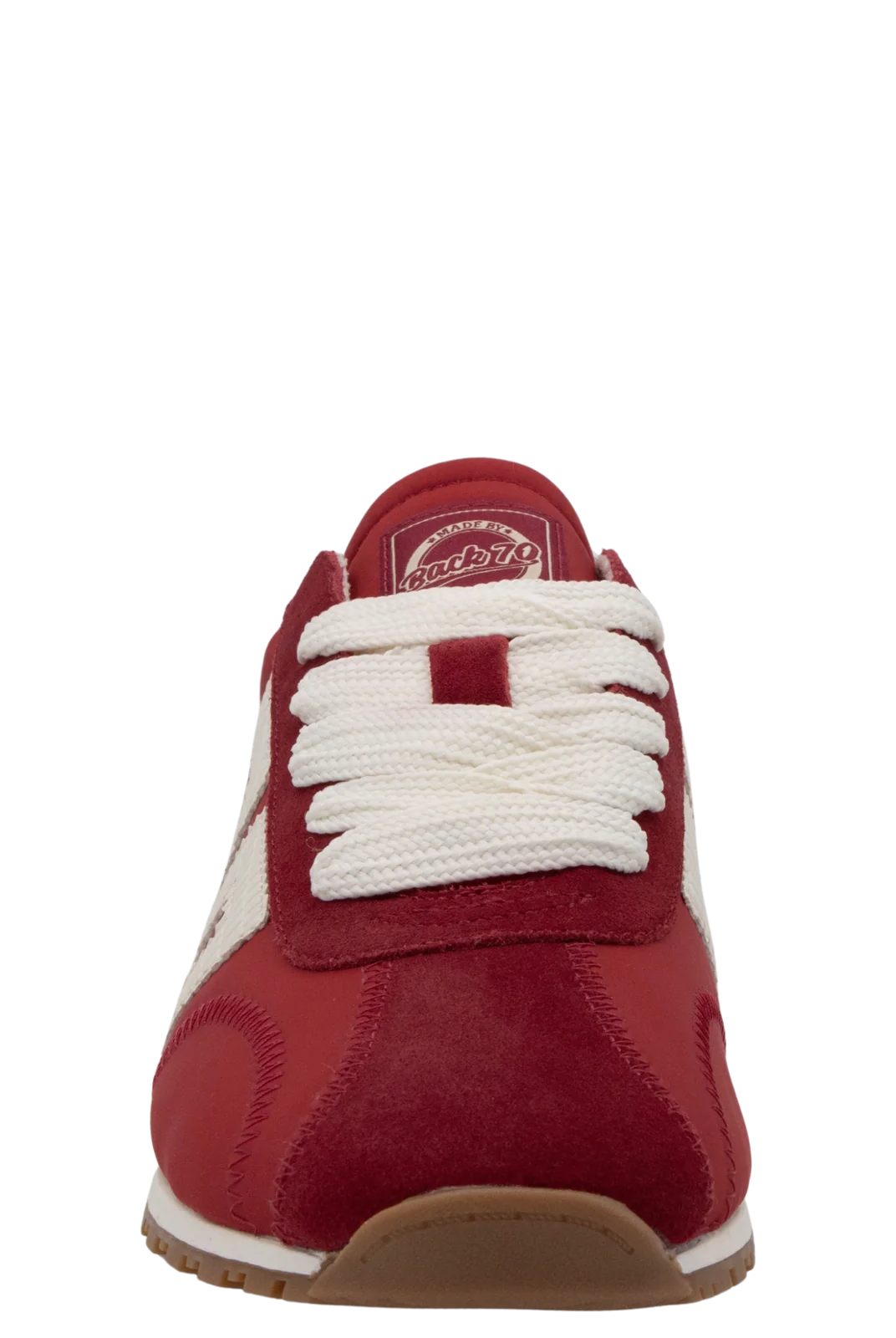 Back 70 Asian retro trainers front view red suede detail