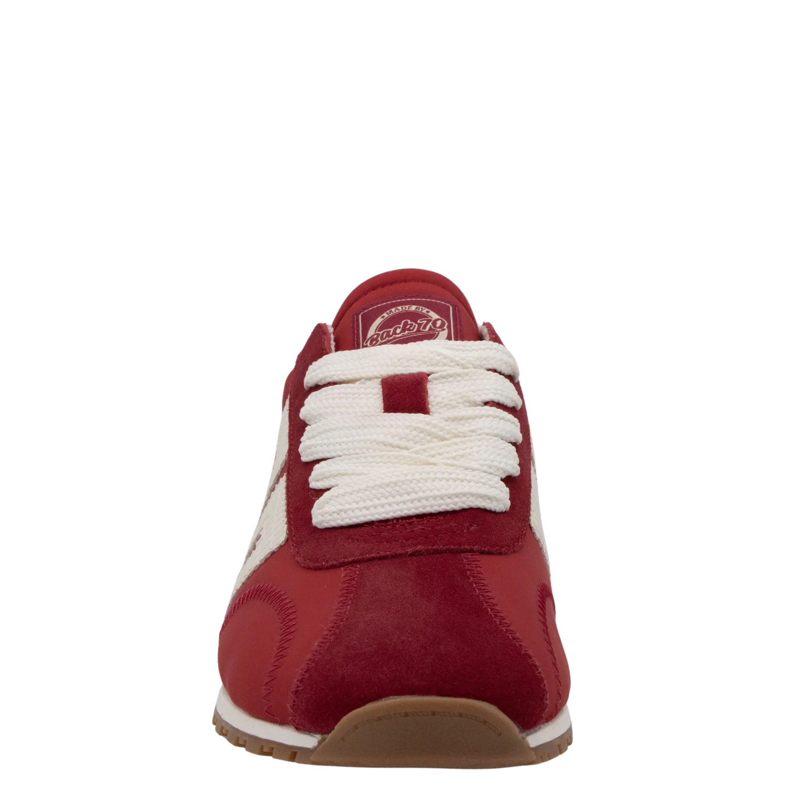 Back 70 Asian retro trainers front view red suede detail