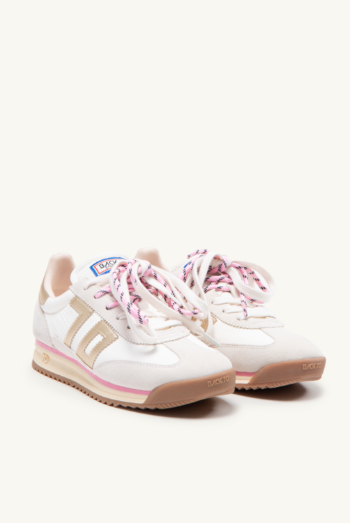 Back 70 Jogger Spongy white leather trainers with pink laces