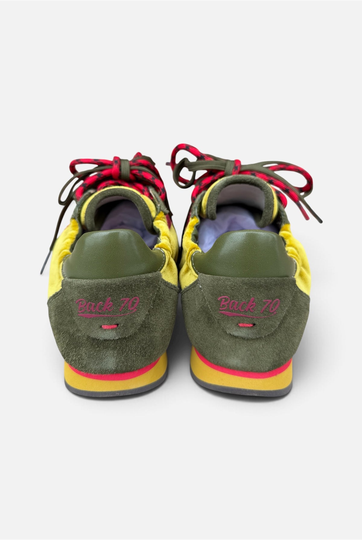 Back 70 Rocket lime and olive trainers – branded heel view