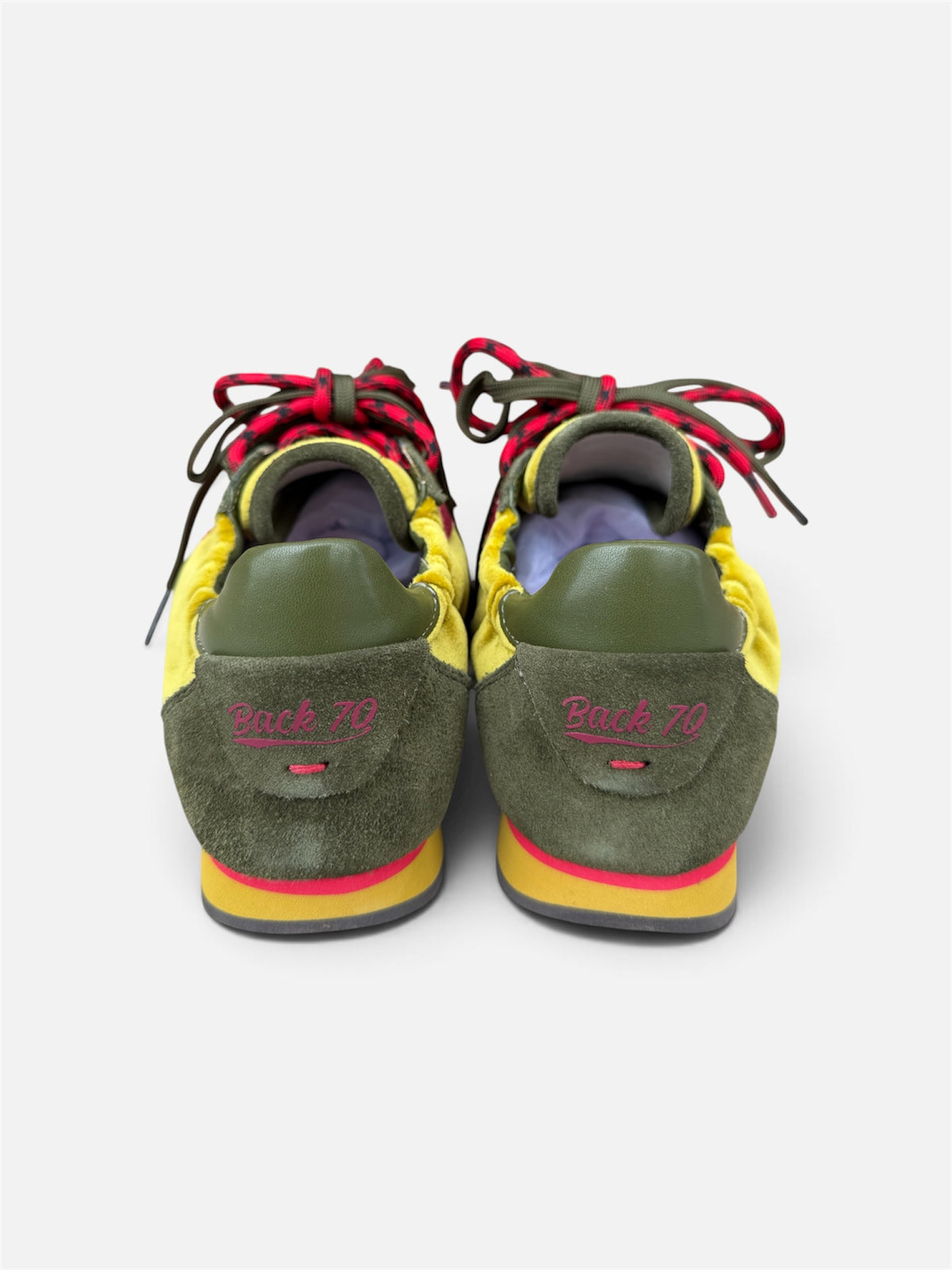 Back 70 Rocket lime and olive trainers – branded heel view