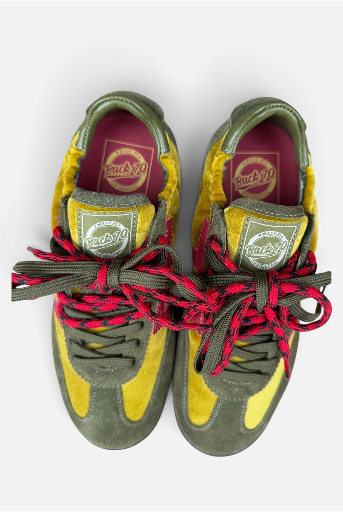 Back 70 Rocket lime suede trainers – front pair view