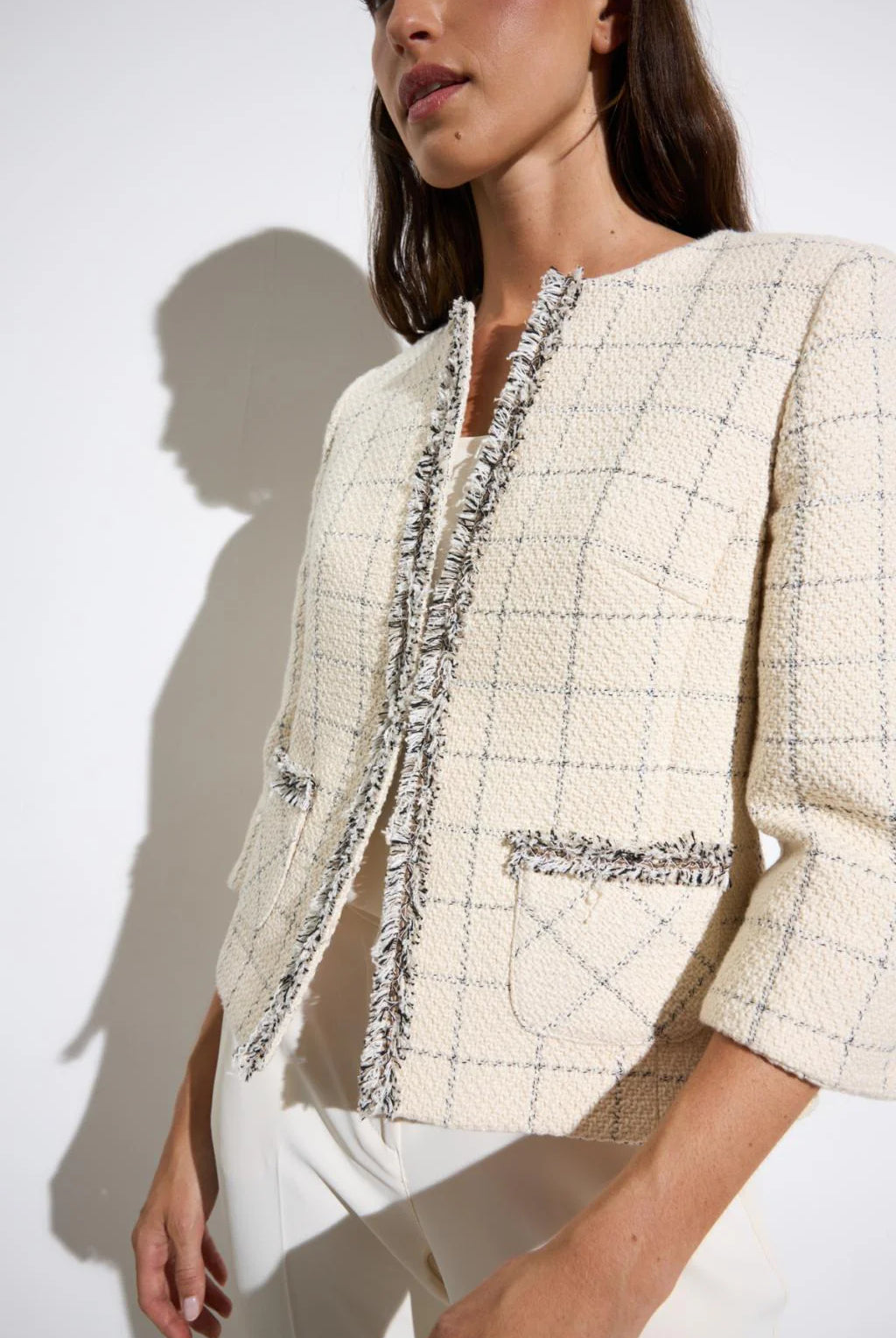 Bariloche Carrascal cream check tweed jacket angled view