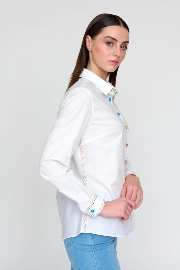 Bariloche Condado White Stretch Cotton Shirt With Multi-colour Cuff Details
