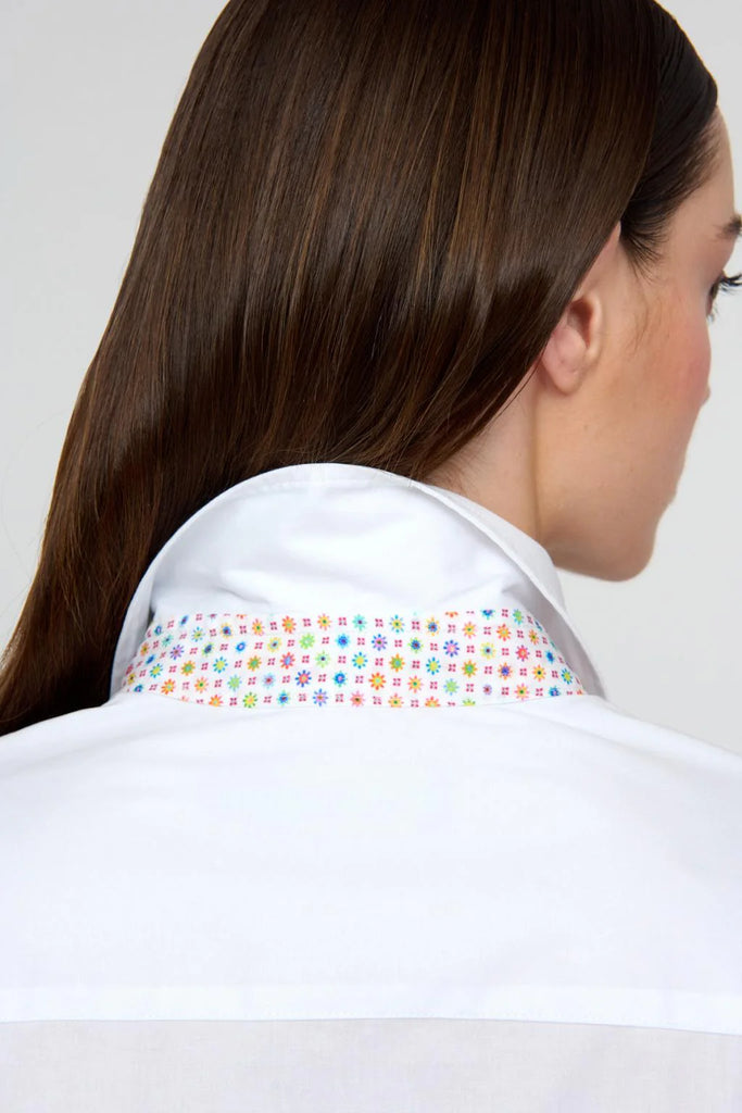 Bariloche Condado White Stretch Cotton Shirt With Multi-colour Print Detail