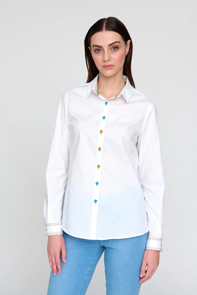 Bariloche Condado White Stretch Cotton Shirt With Multi-colour Buttons