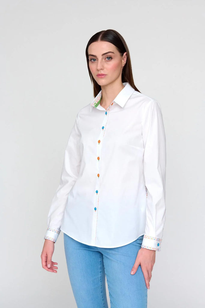 Bariloche Condado White Stretch Cotton Shirt With Multi-colour Details