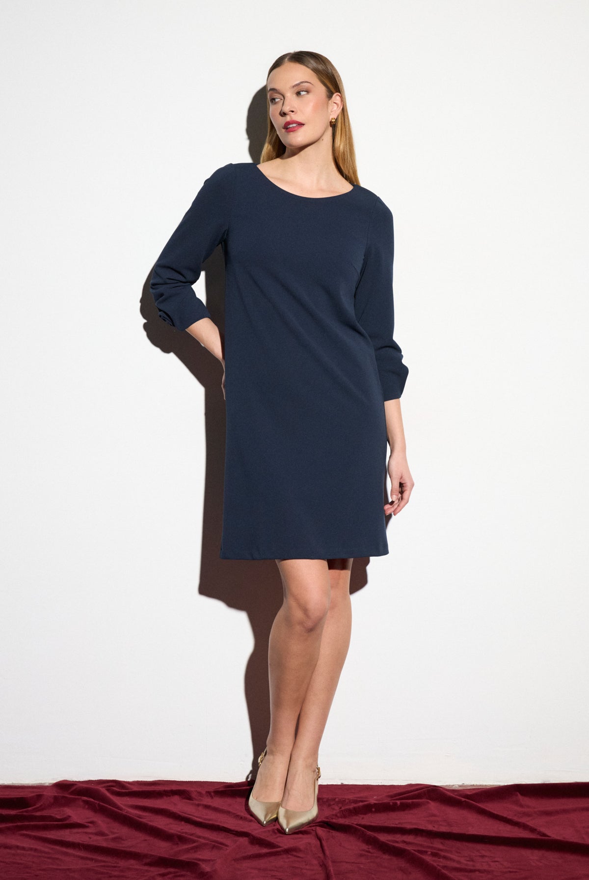 Bariloche Felis navy knee length jersey dress with three-quarter sleeves