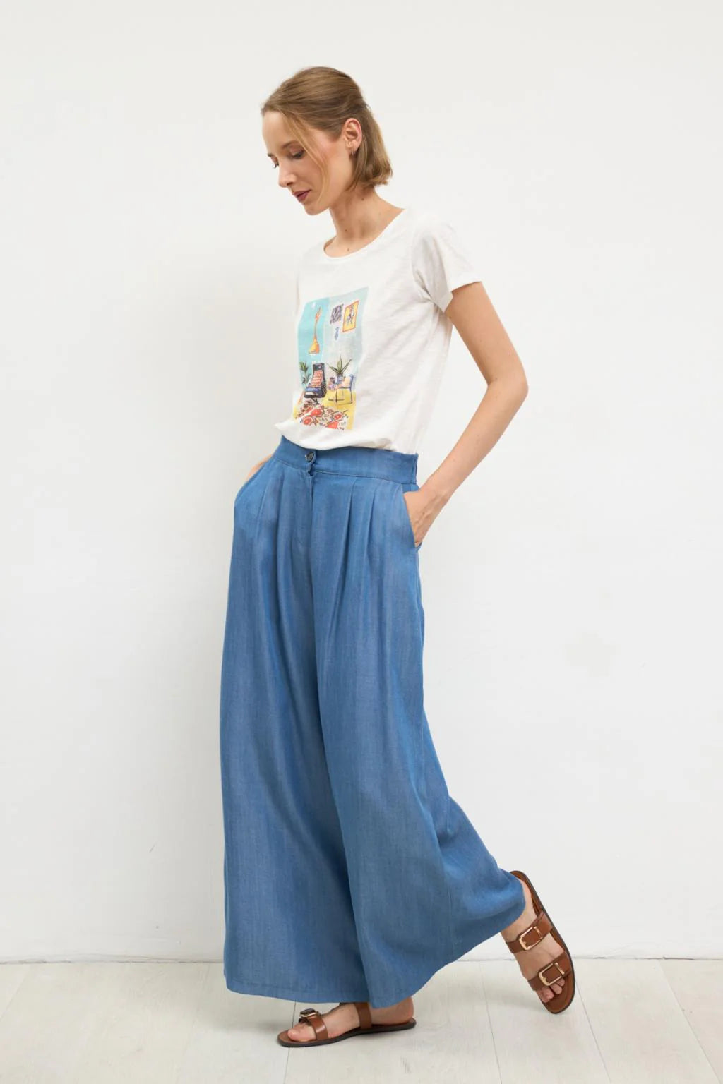 Bariloche Jura women’s blue flowing culotte trousers full length