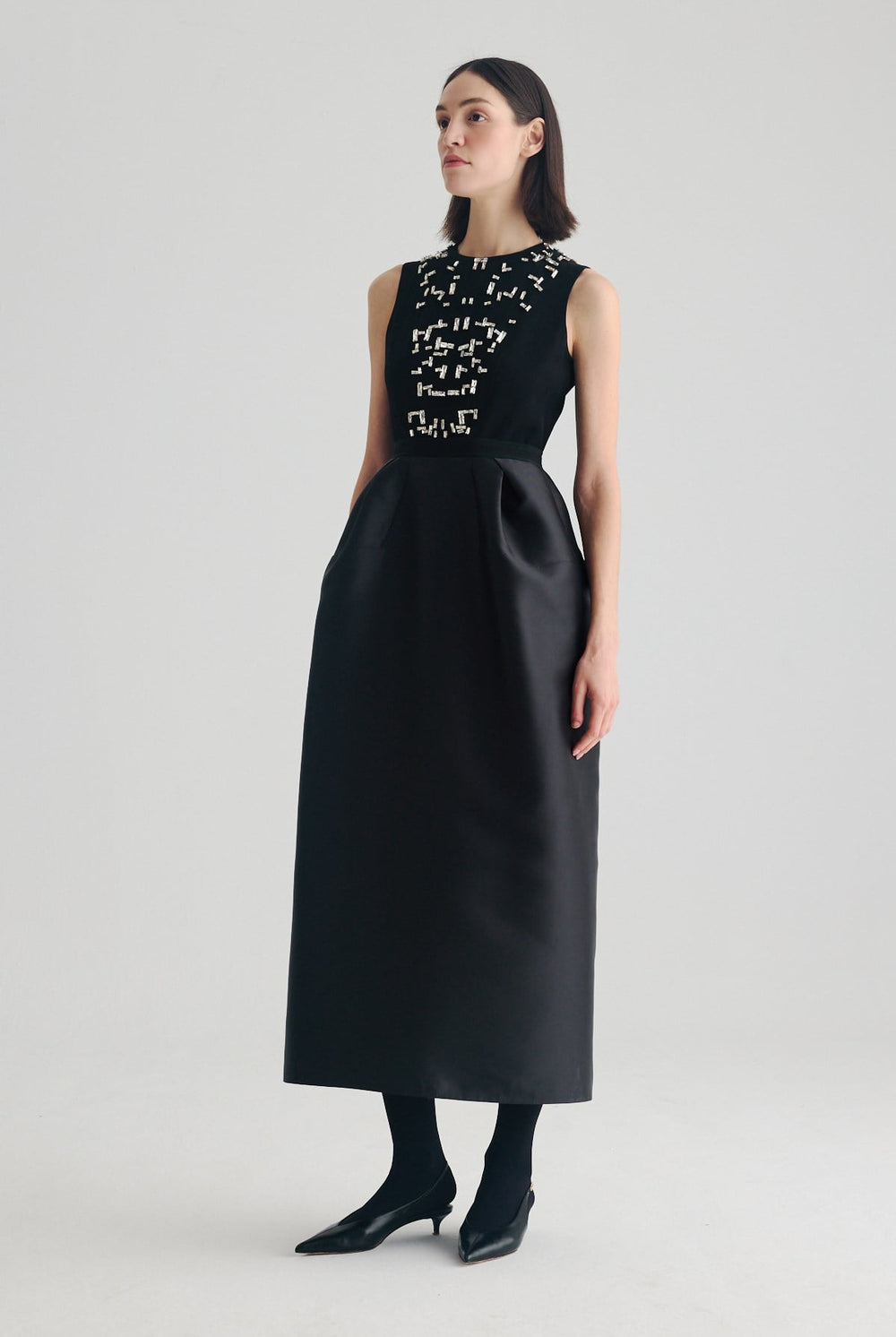 Birelin Couture black embellished sleeveless midi occasion dress