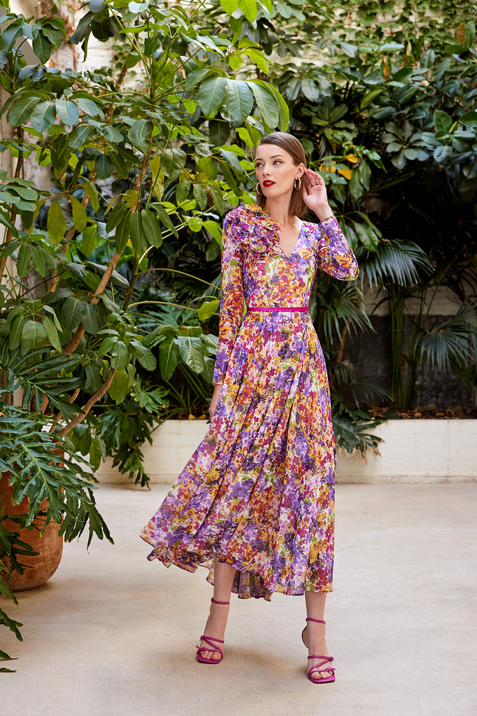 Carla Ruiz Long Sleeve Floral Print Midi Dress