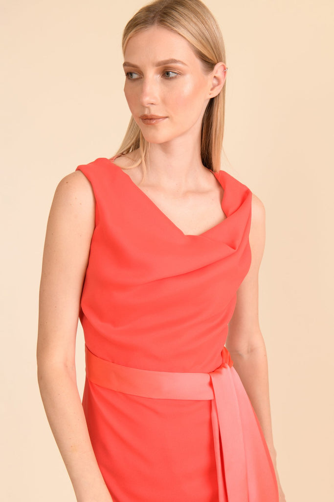 Caroline Kilkenny Olivia Orange Draped Belted Midi Dress
