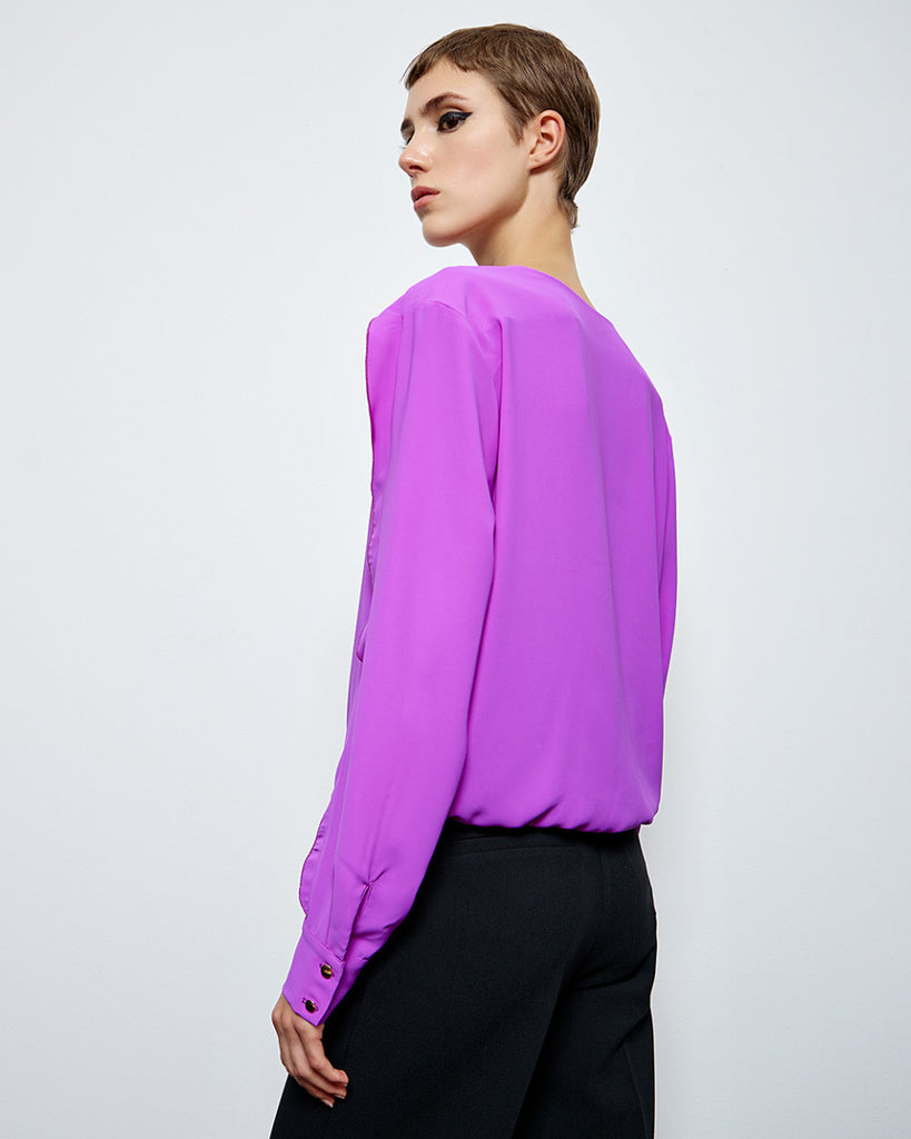 Access Fashion Long Sleeve Wrap blouse With Ruffled Sleeves From Back