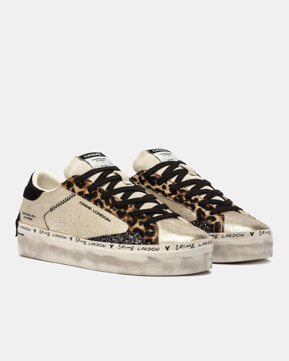 Crime London Like Honey platform trainers in gold with distressed finish