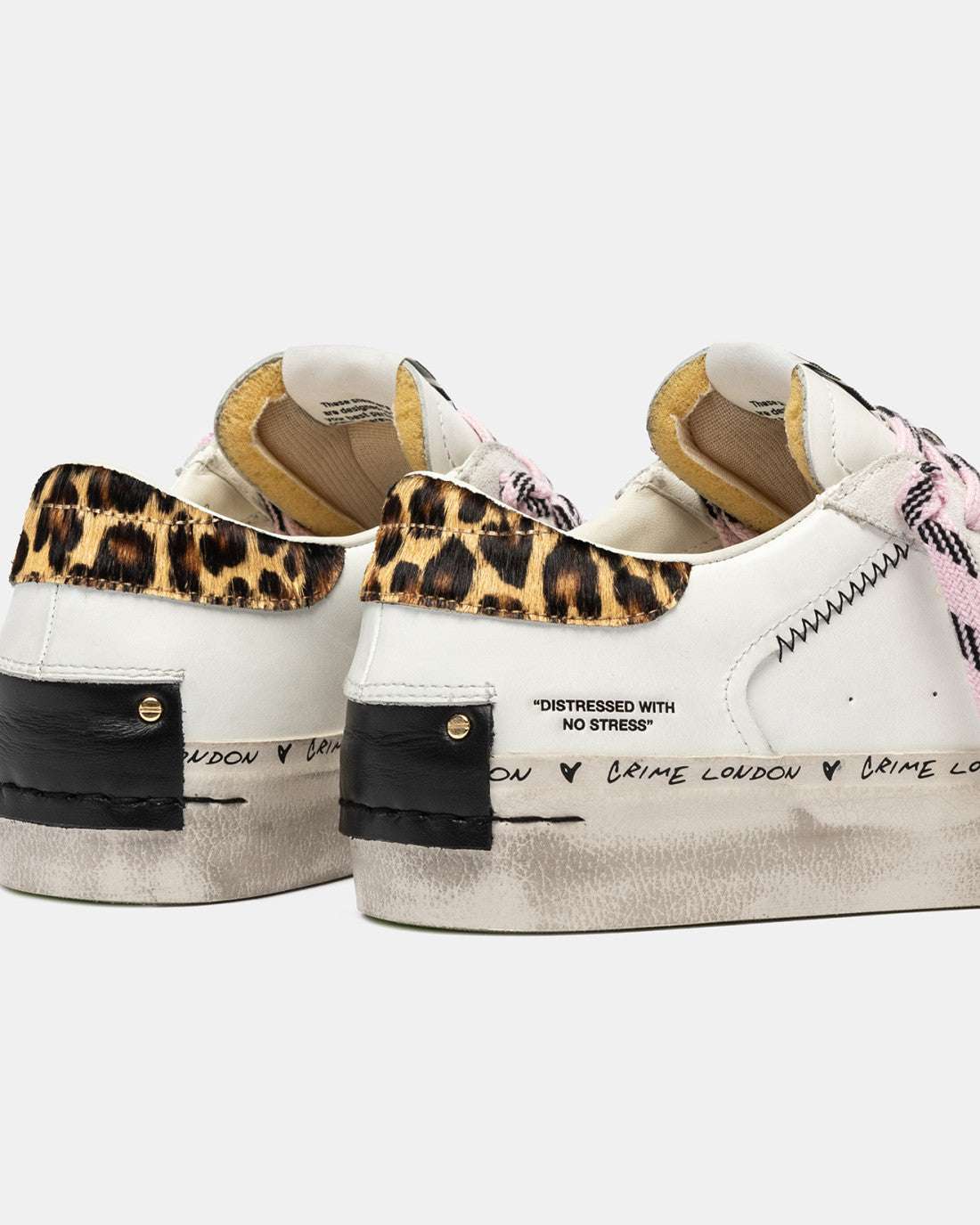 Rear detail of leopard print heel tab and black contrast strip