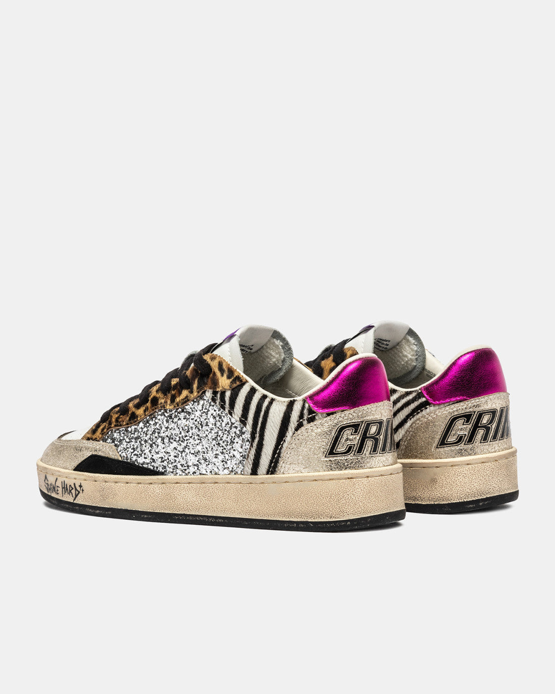 Crime London women’s trainers with leopard and glitter mix