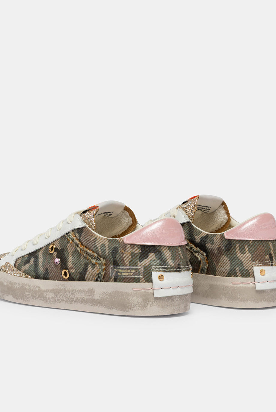 Crime London Flash camo trainers pink heel tab back view