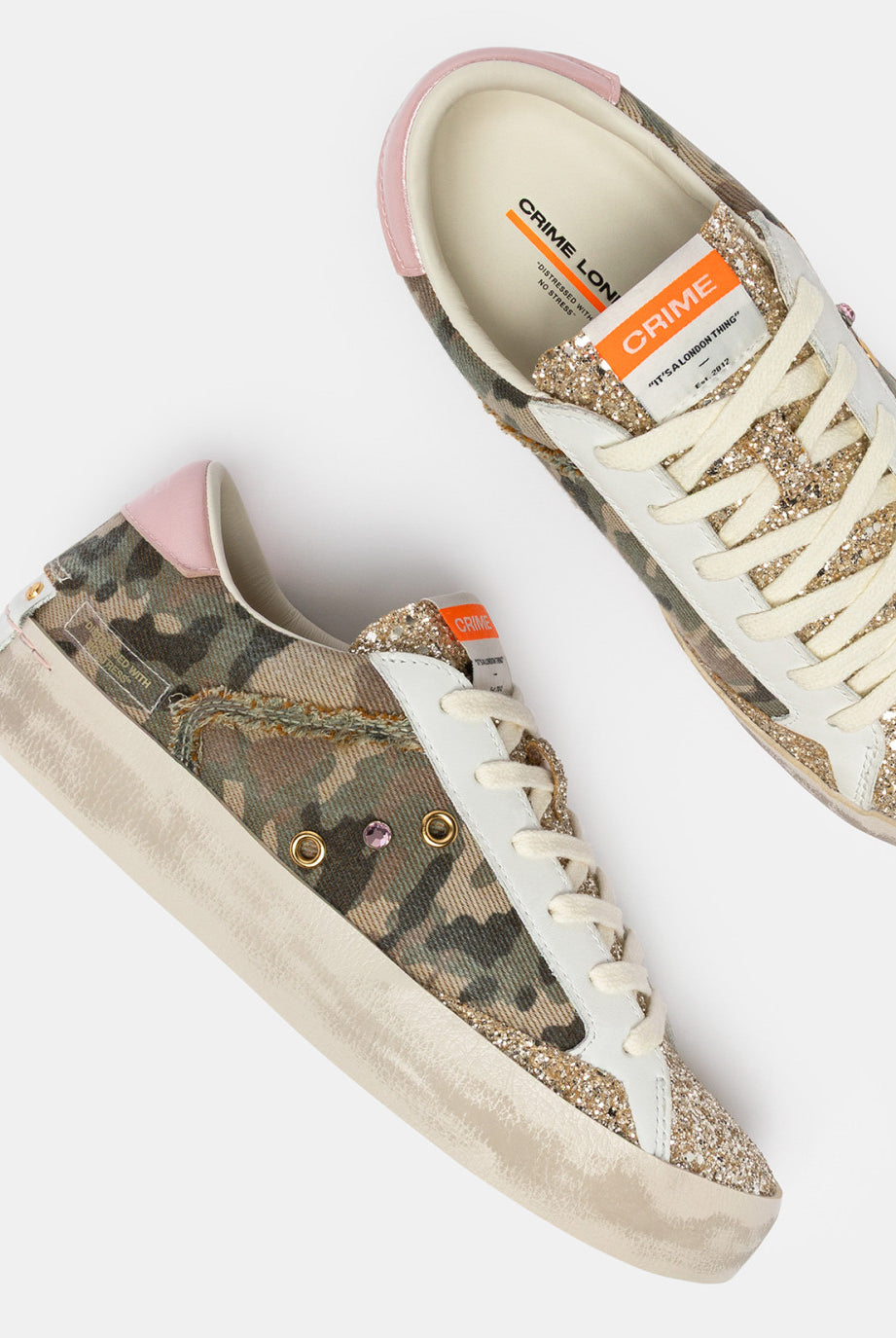 Crime London Flash camo trainers glitter tongue detail